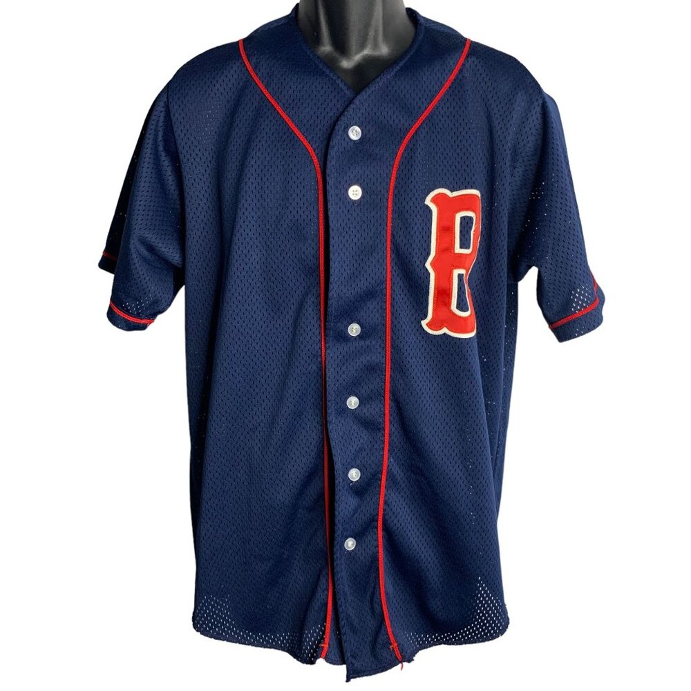 Vintage Wilson Boston Red Sox Jersey L Blue Mesh Buttons No 12 Satin Patches
